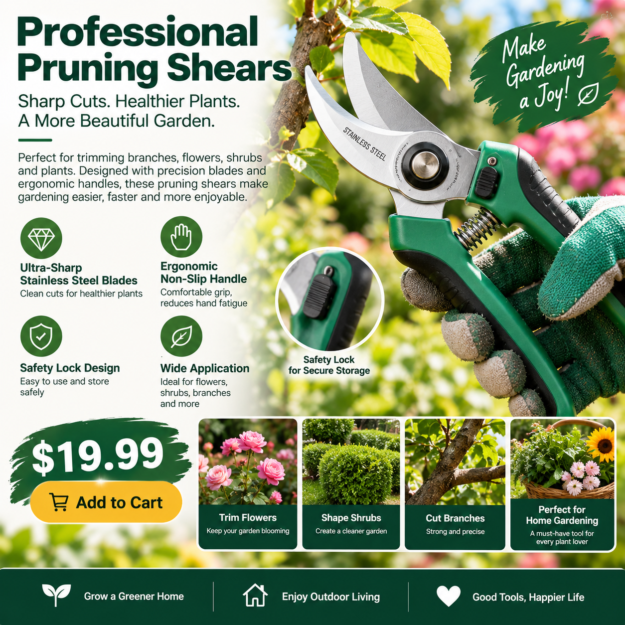 Professional Garden Pruning Shears with Stainless Steel Blades