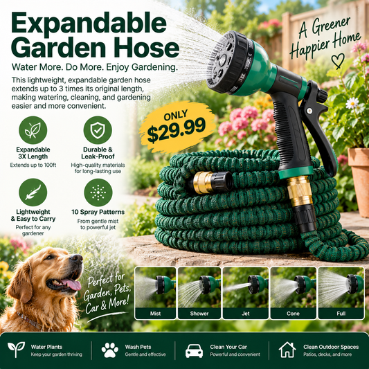 Expandable Garden Hose with Multi-Pattern Spray Nozzle