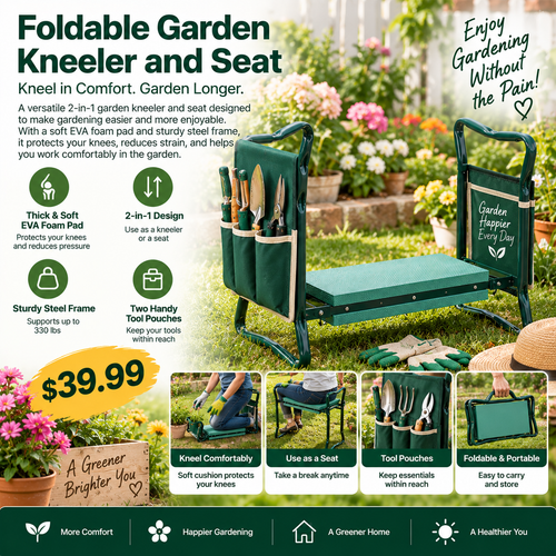 2-in-1 Foldable Garden Kneeler & Seat with Tool Pouches